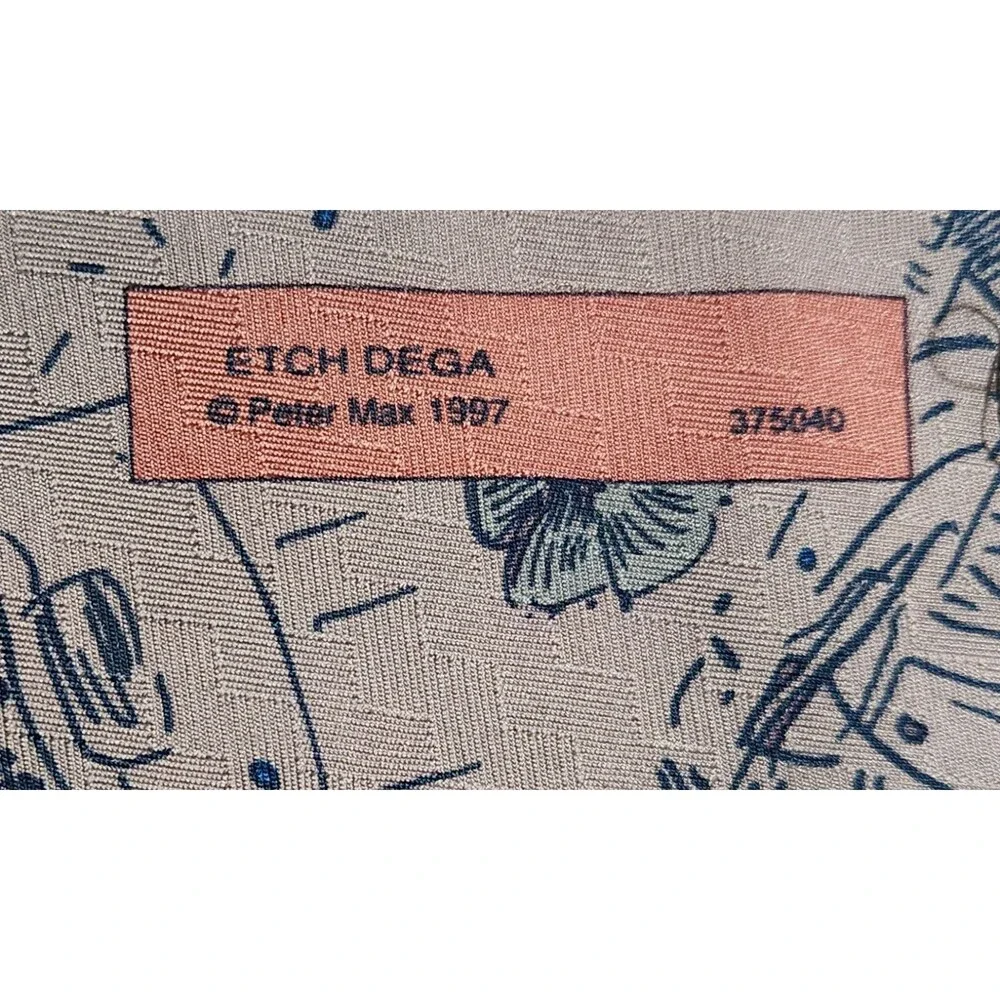 Peter Max Tie 1997 Vintage Gray Silk Classic Art Deco Stylish Man Flowers